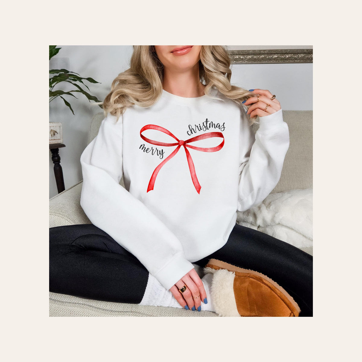 Merry Christmas Bow Graphic Crew Neck - DTF Printed