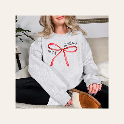 Merry Christmas Bow Graphic Crew Neck - DTF Printed