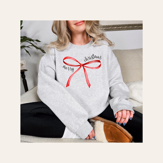 Merry Christmas Bow Graphic Crew Neck - DTF Printed