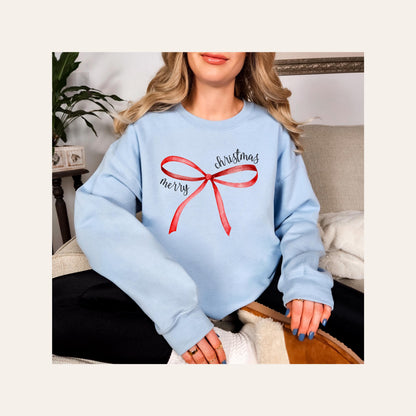 Merry Christmas Bow Graphic Crew Neck - DTF Printed