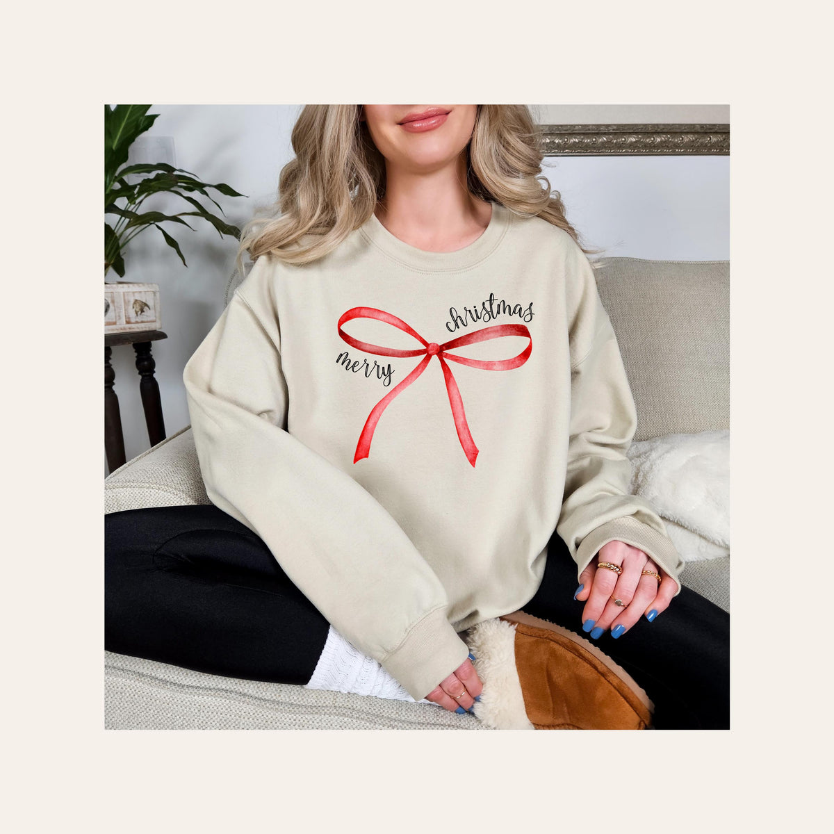 Merry Christmas Bow Graphic Crew Neck - DTF Printed