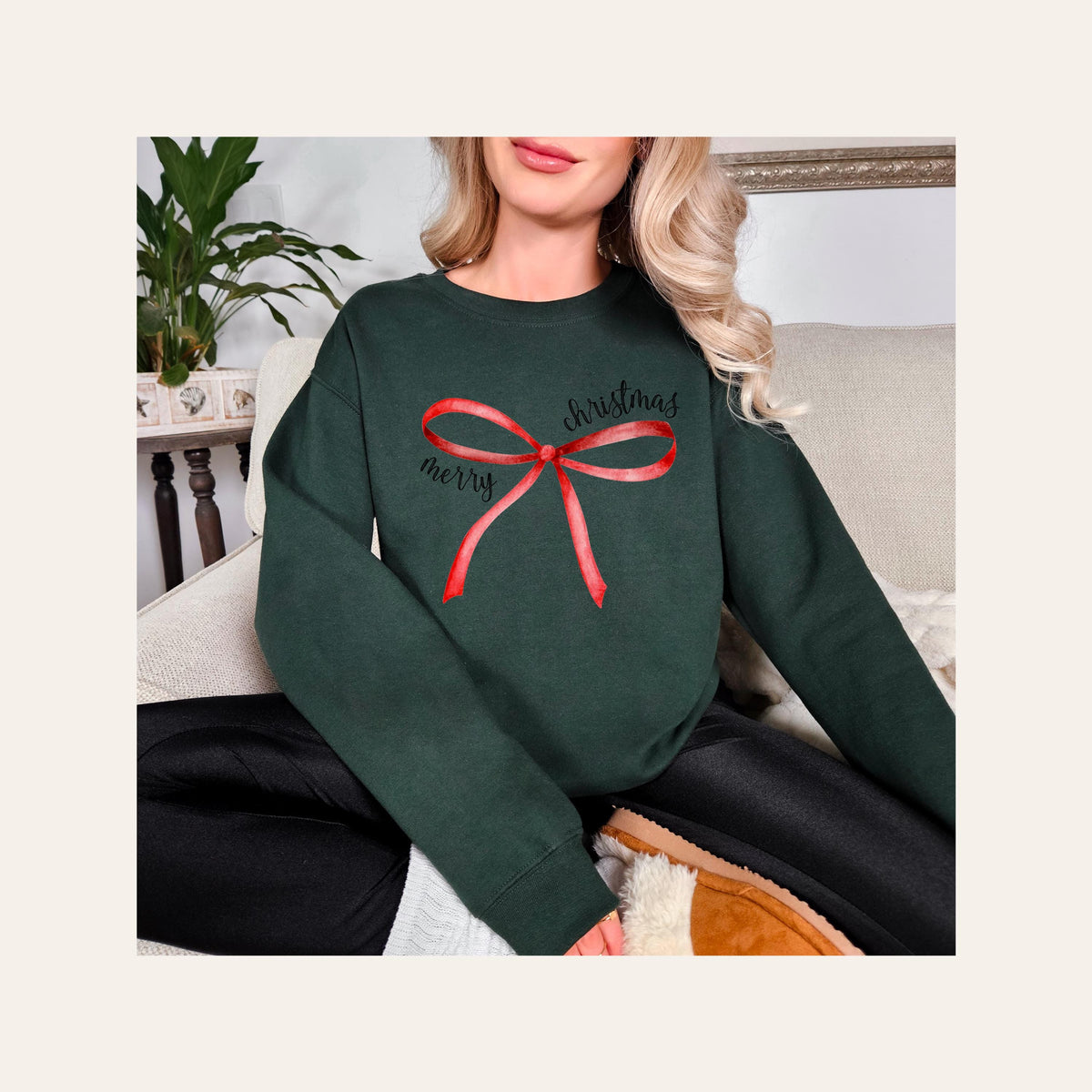 Merry Christmas Bow Graphic Crew Neck - DTF Printed