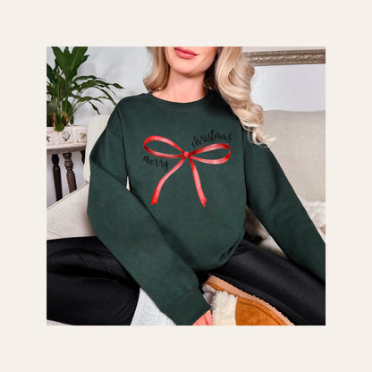Merry Christmas Bow Graphic Crew Neck - DTF Printed