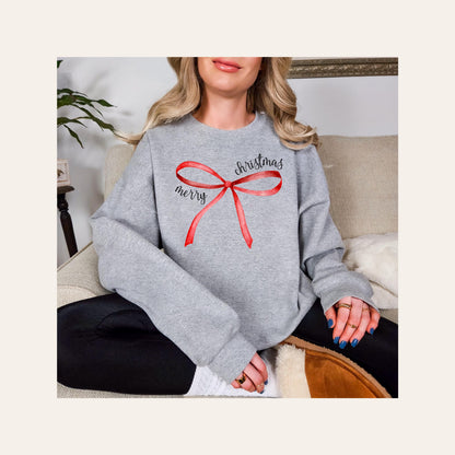 Merry Christmas Bow Graphic Crew Neck - DTF Printed
