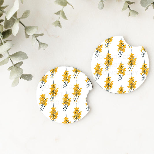 Set of 2 Car Coasters- Yellow Fields