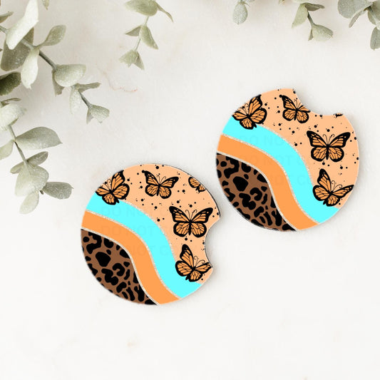 Set of 2 Car Coasters- groovy butterflies