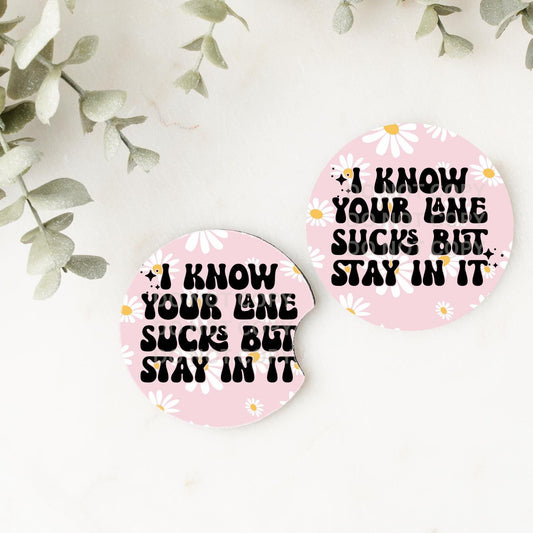 Set of 2 Car Coasters - stay in your lane
