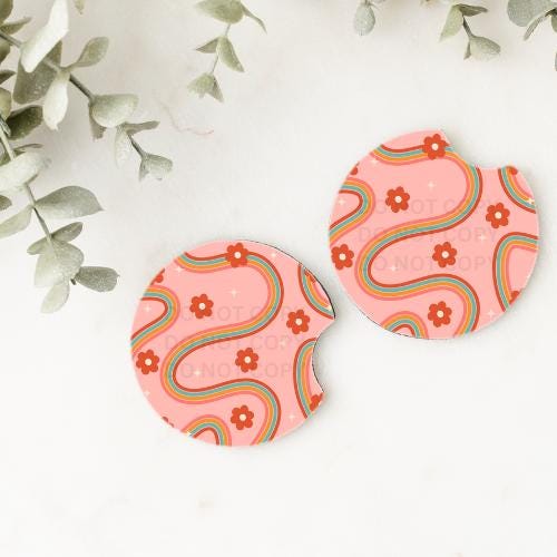Set of 2 Car Coasters - daisy roads
