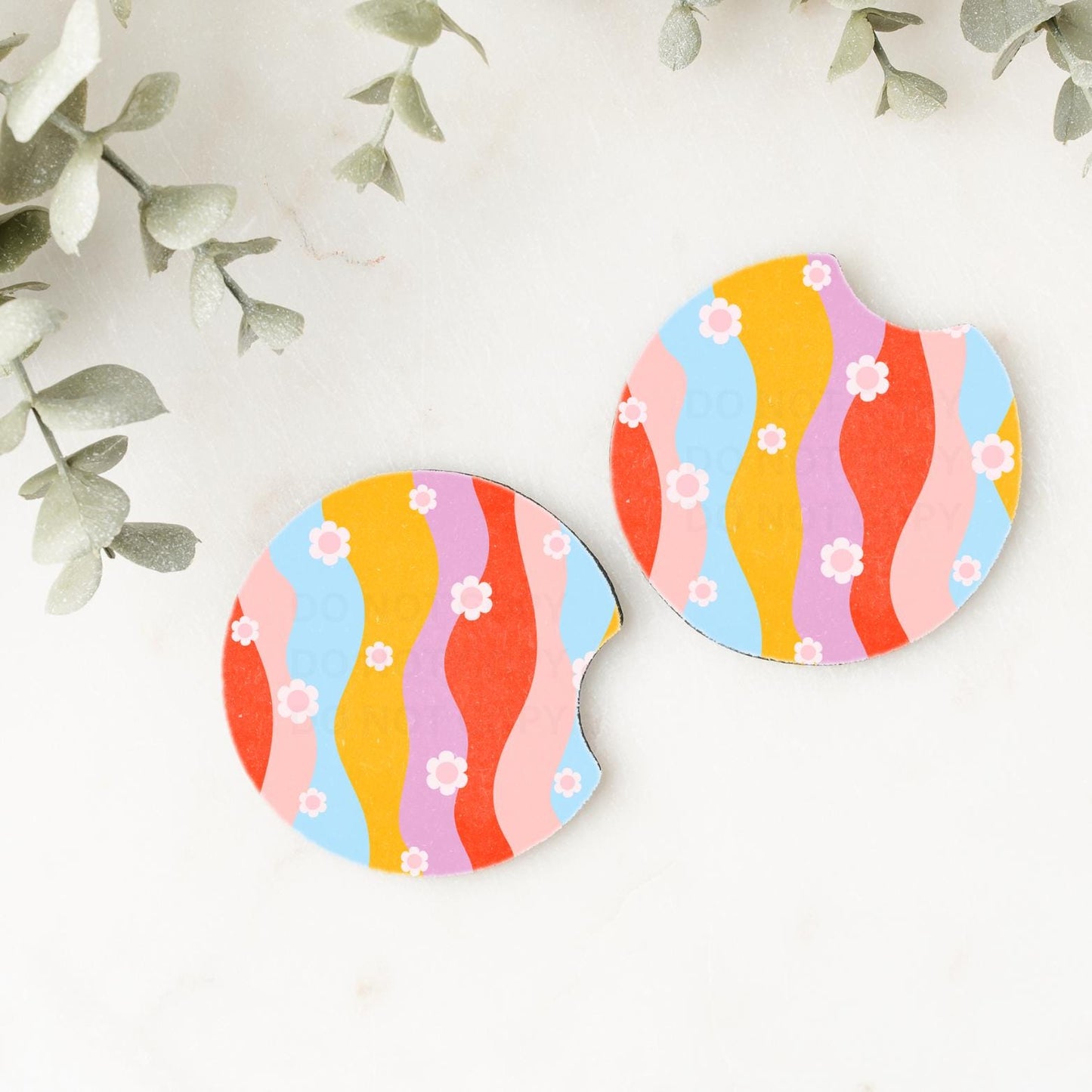 Set of 2 Car Coasters - groovy mini daisy