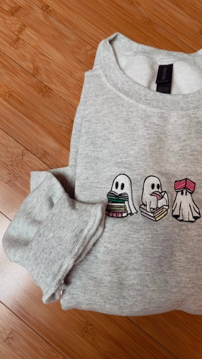 EMBROIDERED "book ghost girly” crew
