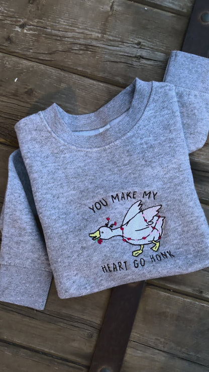 embroidered - you make my heart go honk - little one crew