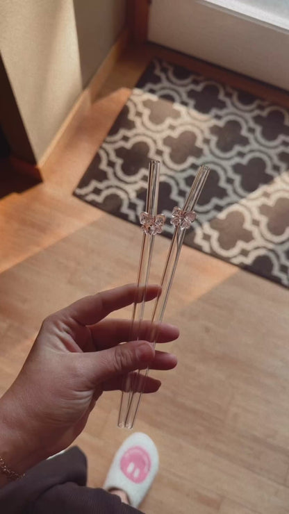 Pink Bow Glass Straw - Dishwasher Safe